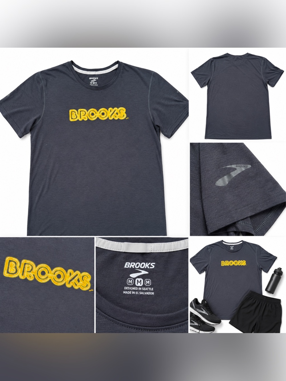 Brooks Running Performance T-Shirt Men’s Medium Gray  Athletic SS Activewear